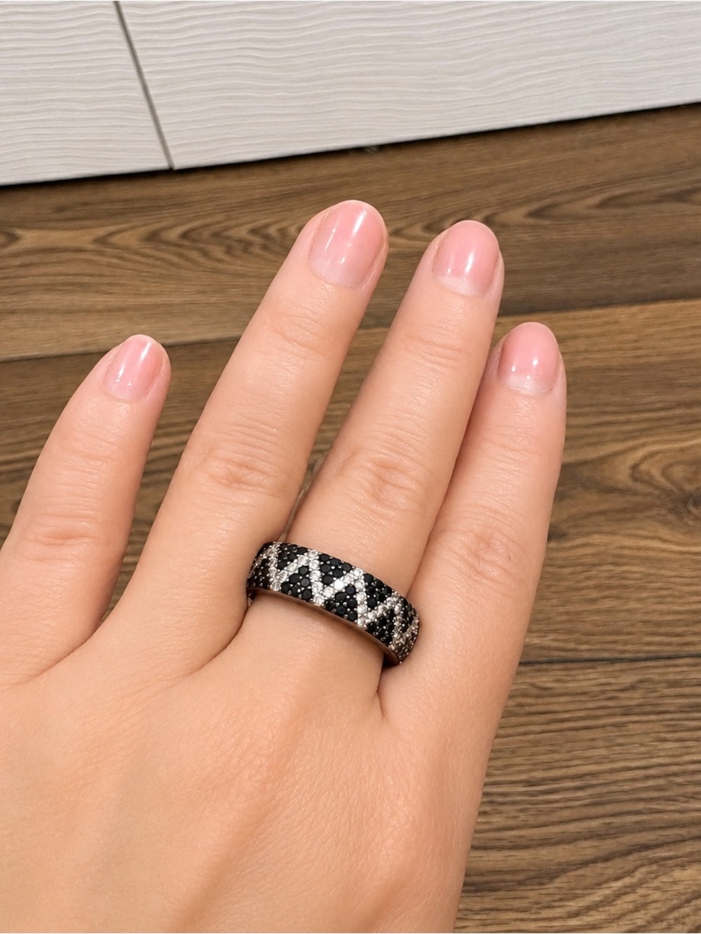 Bella Luce Black Spinel & White Diamond Simulant 925 Sterling Silver Ring Sz 12